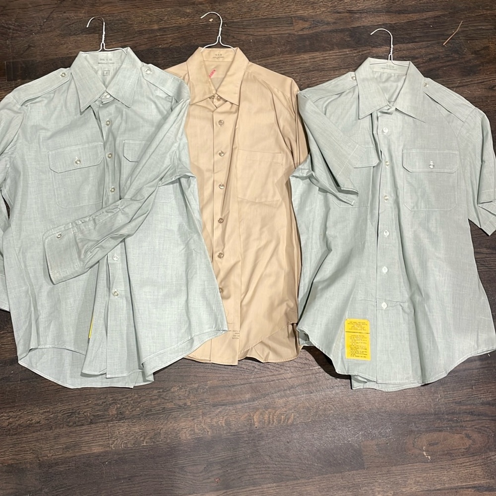 Lot of 3 vintage Army dress shirts. 2 long sleeve and 1 short sleeve.